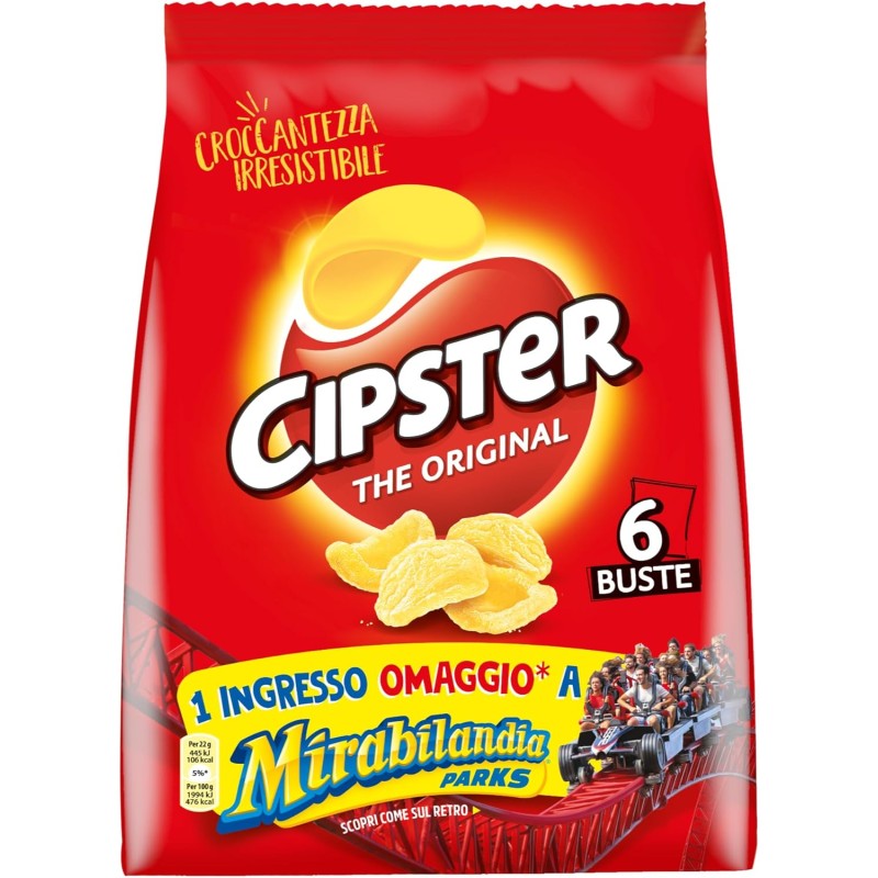 Cipster the Original, Chips di Patate Croccanti, Gusto Leggero e Forma Iconica, 132g (multipack 6 bustine da 22g)