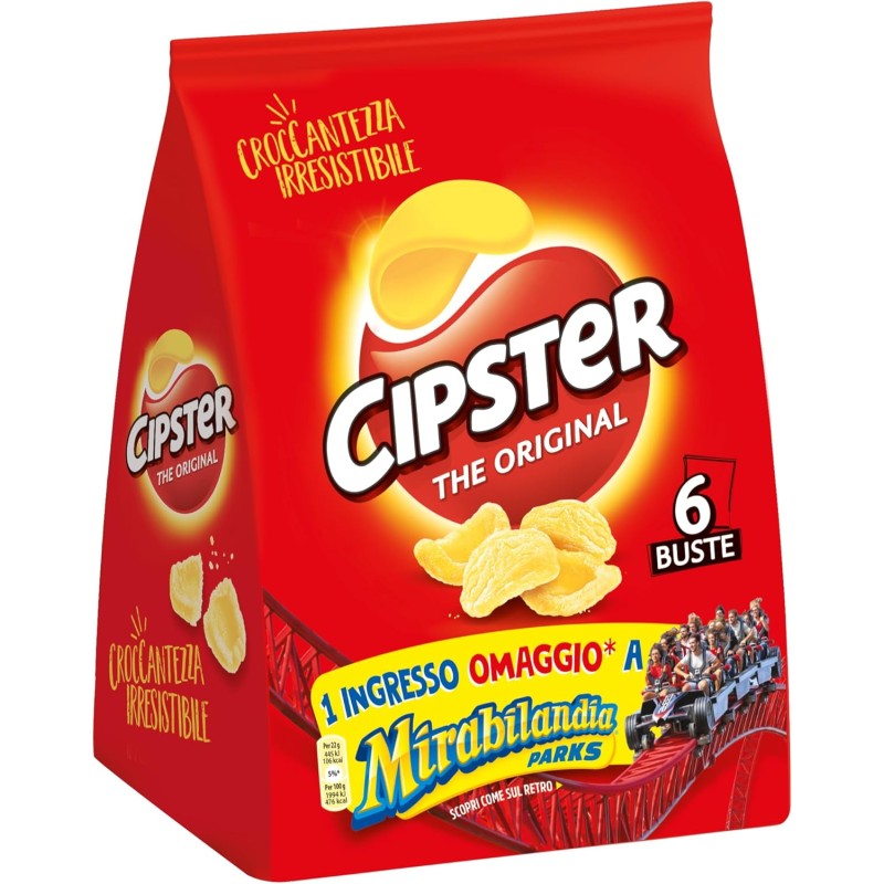 Cipster the Original, Chips di Patate Croccanti, Gusto Leggero e Forma Iconica, 132g (multipack 6 bustine da 22g)