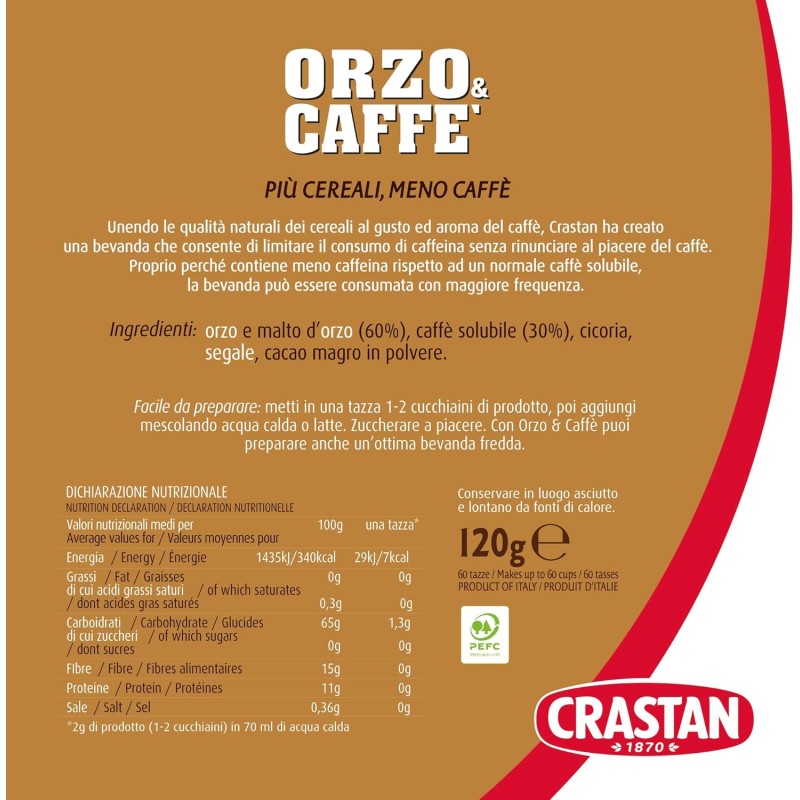 Crastan - Orzo & Caffè, Preparato Solubile, 120G - 120 gr