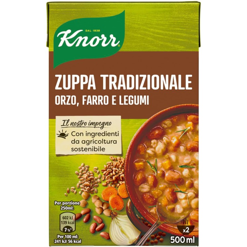 Knorr Zuppa Tradizionale, Piatti Pronti Knorr con Ingredienti Naturali, Senza Coloranti e Senza Conservanti Aggiunti, Fonte di Fibre, Vegetariano, Confezione da 500 ml - 500 ml (Confezione da 1) Knorr Zuppa Tradizionale, Piatti Pronti Knorr con Ingredienti Naturali, Senza Coloranti e Senza Conservanti Aggiunti, Fonte di Fibre, Vegetariano, Confezione da 500 ml - 500 ml (Confezione da 1)