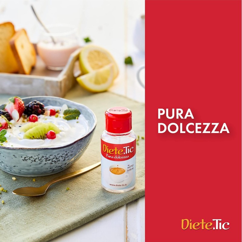 Diete.Tic, Dolcificante Liquido Zero Calorie, Formato Comodo e Pratico da 50 ml, Senza Glutine, Senza Conservanti e Aspartame, Ottimo per Dolcificare Bevande Calde e Fredde, Yogurt, Macedonie e Dolci - 1 unità (Confezione da 1) Diete.Tic, Dolcificante Liquido Zero Calorie, Formato Comodo e Pratico da 50 ml, Senza Glutine, Senza Conservanti e Aspartame, Ottimo per Dolcificare Bevande Calde e Fredde, Yogurt, Macedonie e Dolci - 1 unità (Confezione da 1)