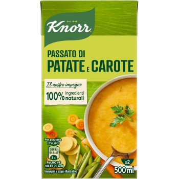 Knorr Passato Patate e Carote, Piatti Pronti Knorr con Ingredienti 100% Naturali, Senza Coloranti e Senza Conservanti Aggiunti, Fonte di Proteine e Ricco di Fibre, Vegetariano, Confezione da 500ml - 500 ml (Confezione da 1)