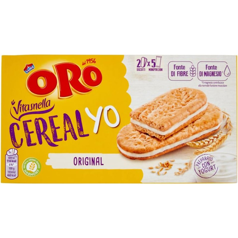 Oro Vitasnella, Cereal Yo Original, Biscotti con Ripieno Morbido di Yogurt Bianco, Fonte di Fibre e Magnesio, 253g (contiene 5 monoporzioni da 50,6g) - 50.6 g (Confezione da 5)