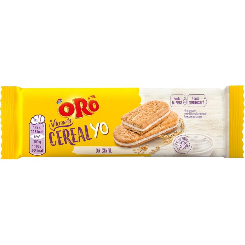 Oro Vitasnella, Cereal Yo Original, Biscotti con Ripieno Morbido di Yogurt Bianco, Fonte di Fibre e Magnesio, 253g (contiene 5 monoporzioni da 50,6g) - 50.6 g (Confezione da 5)
