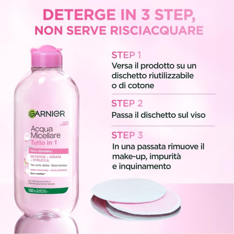 Garnier SkinActive, Acqua Micellare Tutto in 1, Pelli sensibili, Maxi formato, 400 ml Garnier SkinActive, Acqua Micellare Tutto in 1, Pelli sensibili, Maxi formato, 400 ml