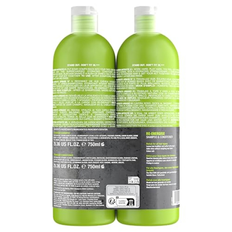 Bed Head by TIGI | Set shampoo e balsamo Re-Energise | Trattamento professionale per capelli detergente e condizionante | Ideale per tutti i tipi di capelli | 2x750ml