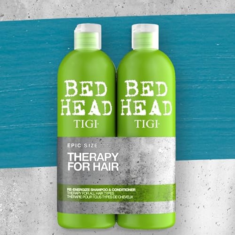 Bed Head by TIGI | Set shampoo e balsamo Re-Energise | Trattamento professionale per capelli detergente e condizionante | Ideale per tutti i tipi di capelli | 2x750ml