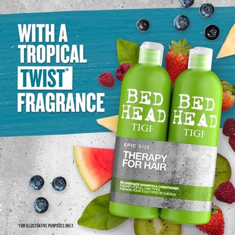 Bed Head by TIGI | Set shampoo e balsamo Re-Energise | Trattamento professionale per capelli detergente e condizionante | Ideale per tutti i tipi di capelli | 2x750ml