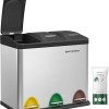 SONGMICS Cestino per Rifiuti da Cucina, 3 x 8 L Pattumiera Differenziata Piccolo Volume, Cestino Triplo in Acciaio, Pedali e Secchi Interni, Facile da Pulire, Argento e Nero LTB24L - Argento