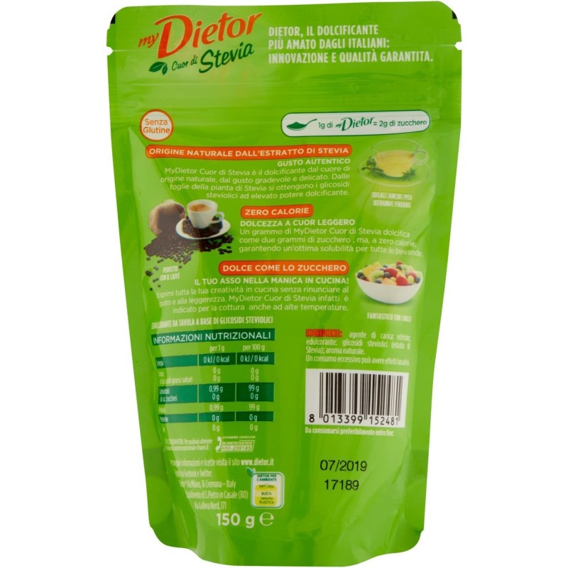Dietor - MyDietor Cuor di Stevia Dolcificante Naturale Sfuso con Estratto di Stevia 0 kcal, Senza Glutine - 150 gr - 1 unità (Confezione da 1) Dietor - MyDietor Cuor di Stevia Dolcificante Naturale Sfuso con Estratto di Stevia 0 kcal, Senza Glutine - 150 gr - 1 unità (Confezione da 1)