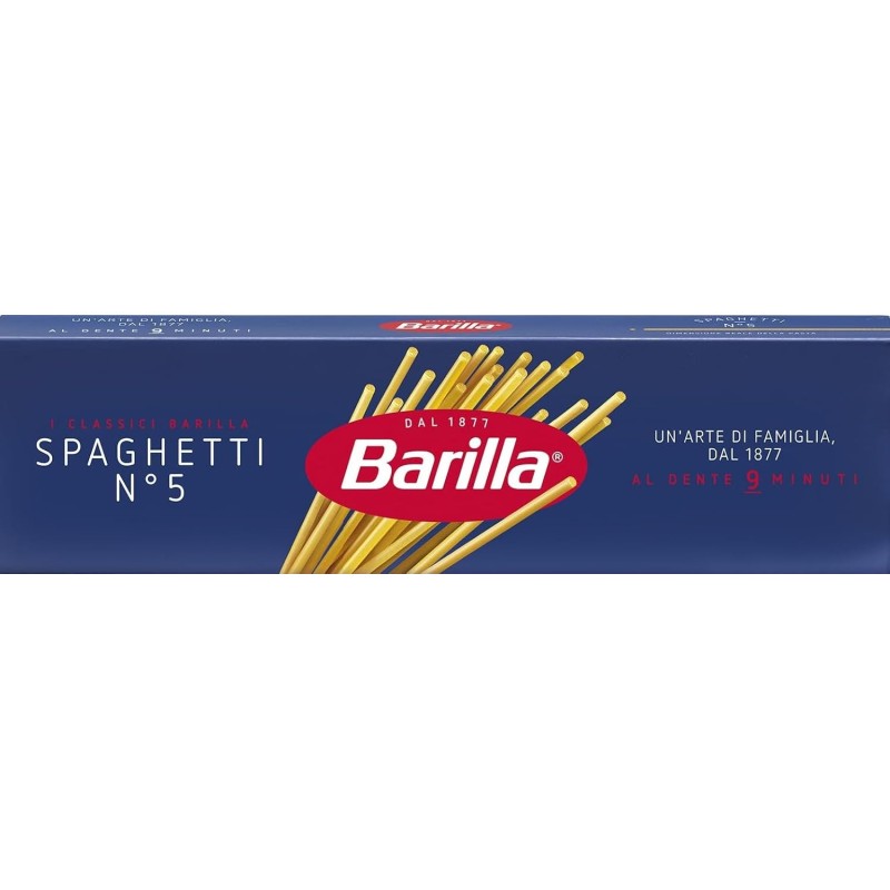 Barilla Spaghetti N.5 di Semola di Grano Duro, I Classici, Tempo di Cottura 9 Minuti, Confezione da 500g - 500 g (Confezione da 1)