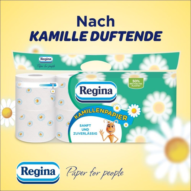 Regina Carta igienica a 3 strati, confezione da 16 rotoli, morbida e delicata con profumo di camomilla e carta certificata FSC