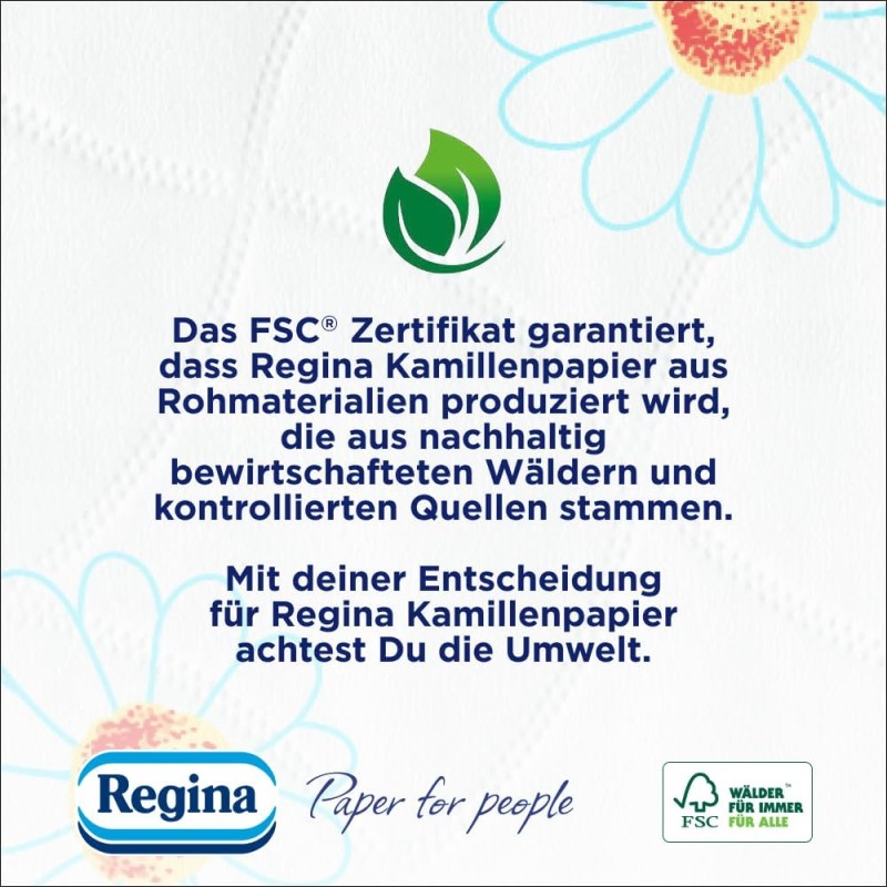 Regina Carta igienica a 3 strati, confezione da 16 rotoli, morbida e delicata con profumo di camomilla e carta certificata FSC