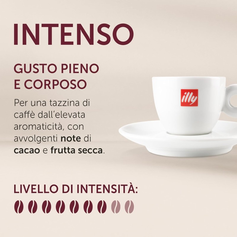 illy, Caffè Macinato per Espresso Tostato INTENSO, 100% Arabica con Note di Cacao e Frutta Secca, Retrogusto Pieno e Corposo, Confezione da 250g