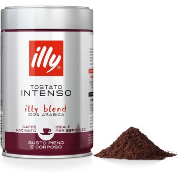 illy, Caffè Macinato per Espresso Tostato INTENSO, 100% Arabica con Note di Cacao e Frutta Secca, Retrogusto Pieno e Corposo, Confezione da 250g