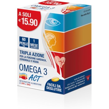 Omega 3 Act, Integratore Alimentare a base di Olio di Pesce (EPA - DHA), per la Funzione Cardiaca, Cerebrale e Visiva - 1 Confezione da 60 Mini Perle Omega 3 Act, Integratore Alimentare a base di Olio di Pesce (EPA - DHA), per la Funzione Cardiaca, Cerebrale e Visiva - 1 Confezione da 60 Mini Perle