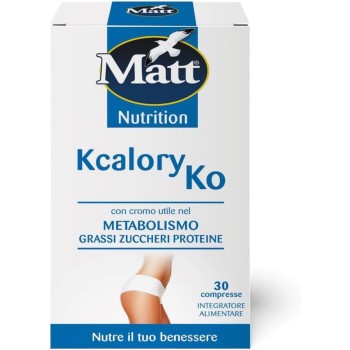 Matt, Kcalory Ko, Integratore Alimentare con Cromo Utile nel Metabolismo di Grassi, Zuccheri e Proteine, Potere Dimagrante, Controlla il Senso di Fame, Confezione da 30 Compresse