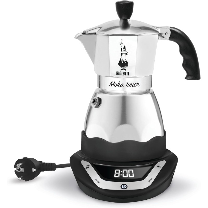 Bialetti Moka Timer, Caffettiera Elettrica Con Timer Incorporato, 3 Tazze, Nero, ‎25 x 22 x 20 cm, 453.59 grammi - 3 Tazze