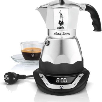 Bialetti Moka Timer, Caffettiera Elettrica Con Timer Incorporato, 3 Tazze, Nero, ‎25 x 22 x 20 cm, 453.59 grammi - 3 Tazze