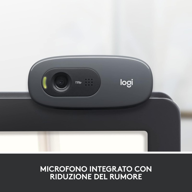 Logitech C270 Webcam HD, 720p/30fps, Videochiamate HD Widescreen, Correzione Automatica Luminosità, Microfono Riduzione del Rumore Logitech C270 Webcam HD, 720p/30fps, Videochiamate HD Widescreen, Correzione Automatica Luminosità, Microfono Riduzione del Rumore
