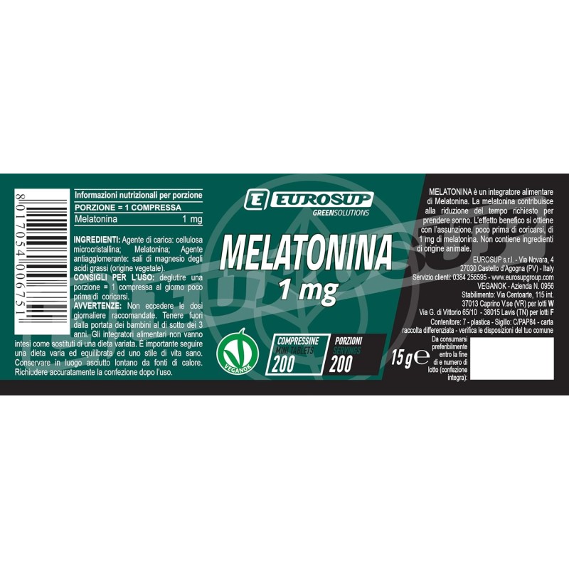 Eurosup Melatonina 200 Cpr - 26 g - 200 unità (Confezione da 1) Eurosup Melatonina 200 Cpr - 26 g - 200 unità (Confezione da 1)