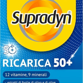Supradyn Ricarica 50+ Integratore Multivitaminico Completo Vitamine e Minerali con Vitamina B12, C, D, Zinco per Stanchezza Fisica e Concentrazione dai 50 Anni Uomo e Donna, 30 Compresse Rivestite - 30 unità (Confezione da 1)