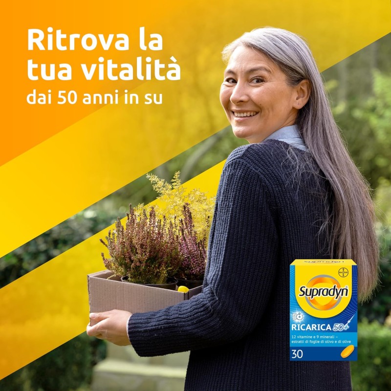 Supradyn Ricarica 50+ Integratore Multivitaminico Completo Vitamine e Minerali con Vitamina B12, C, D, Zinco per Stanchezza Fisica e Concentrazione dai 50 Anni Uomo e Donna, 30 Compresse Rivestite - 30 unità (Confezione da 1)