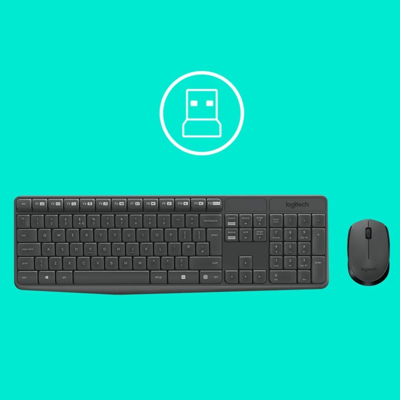 Logitech MK235 Combo Tastiera e Mouse Wireless per Windows, Ricevitore Unifying USB 2,4 GHz Wireless, 15 Tasti FN, Lunga Durata della Batteria, PC, Laptop, Layout Italiano QWERTY - Grigio Logitech MK235 Combo Tastiera e Mouse Wireless per Windows, Ricevitore Unifying USB 2,4 GHz Wireless, 15 Tasti FN, Lunga Durata della Batteria, PC, Laptop, Layout Italiano QWERTY - Grigio