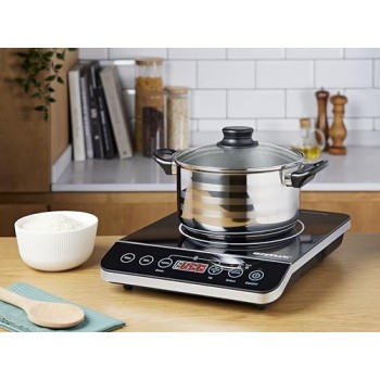 G3 Ferrari G10061 Piastra ad Induzione Singola "Energy", 2000W, Display digitale, Regolazione temperatura, Comandi Soft-Touch, Timer, Nero - Nero