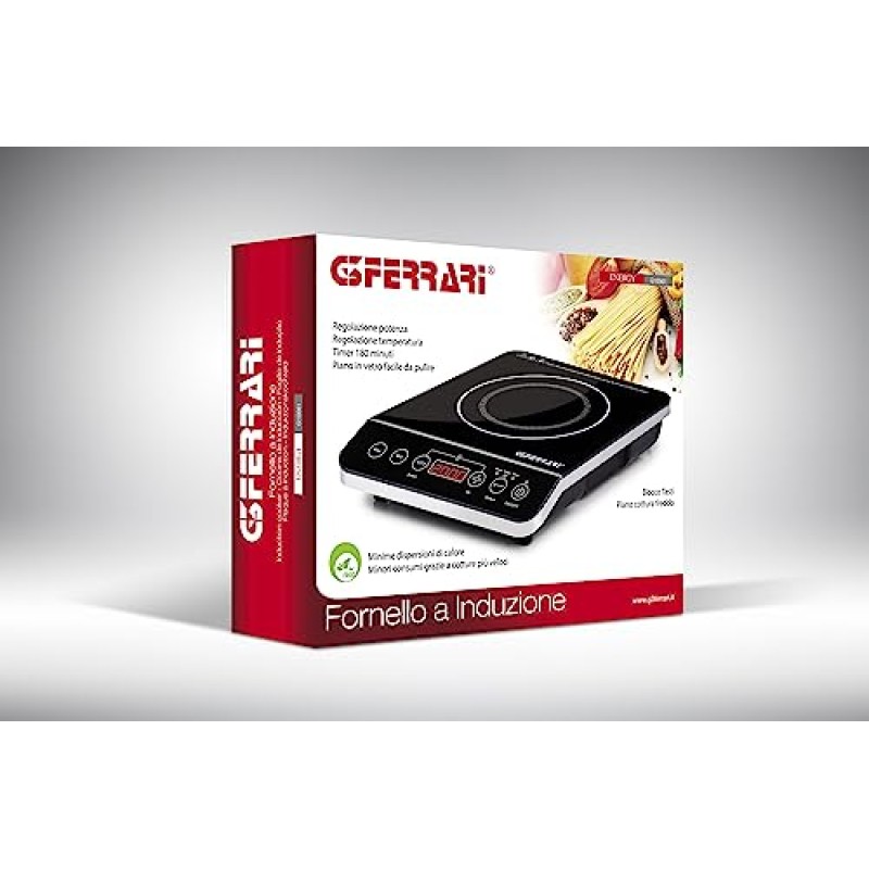 G3 Ferrari G10061 Piastra ad Induzione Singola "Energy", 2000W, Display digitale, Regolazione temperatura, Comandi Soft-Touch, Timer, Nero - Nero