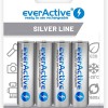 everActive Batteria AA 2000 mAh, 4 pezzi, NI-MH, Mignon R6, ricaricabile, precaricata, Silver Line 1,2 V, 1 blister, argento, EHRL6-2000