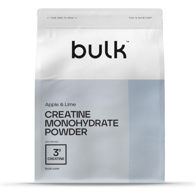 Bulk Creatina Monoidrato Polvere 500 g | 147 porzioni | Creatina micronizzata pura | Mela e Lime | Vegano e Halal | Ideale per fitness, allenamento e palestra | Si scioglie facilmente - 147 Porzioni (Confezione da 1)