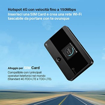 TP-Link M7350 Saponetta WiFi Portatile 4G LTE Cat4, Visualizzazione Sullo Schermo, N300Mbps, Modem Wifi, Router WiFi con Sim, Router, Modem 4g Sim, Batteria Ricaricabile, Facile da Usare