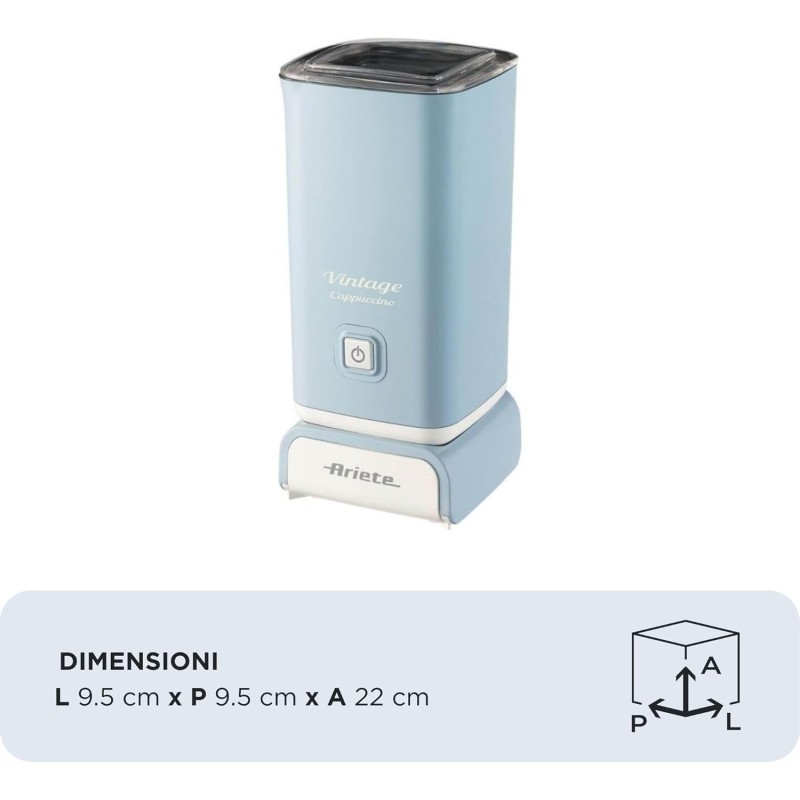 Ariete 2878 Cappuccinatore Vintage - Montalatte a caldo e a freddo - Cappuccino, cioccolata, infusi liofilizzati - 500 Watt - Celeste - Celeste Ariete 2878 Cappuccinatore Vintage - Montalatte a caldo e a freddo - Cappuccino, cioccolata, infusi liofilizzati - 500 Watt - Celeste - Celeste
