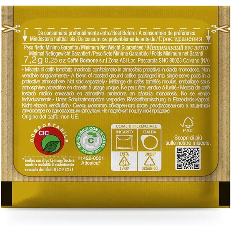 Caffè Borbone Cialda Compostabile, Miscela Oro - 100 Cialde - Sistema ESE - Miscela Oro Caffè Borbone Cialda Compostabile, Miscela Oro - 100 Cialde - Sistema ESE - Miscela Oro