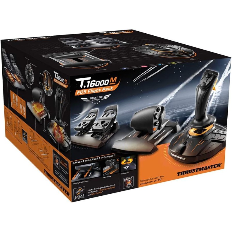 Thrustmaster T16000M FCS Flight Pack - Sistema di controllo di volo completo con joystick, manetta e pedali del timone, con tecnologia H.E.A.R.T HallEffect AccuRate per PCAccuRate pour PC