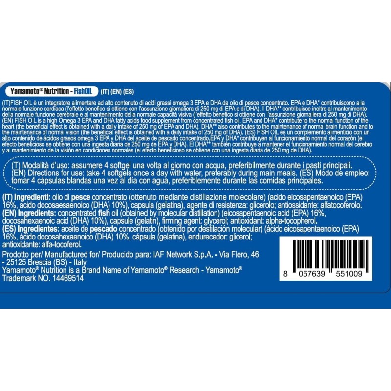 YAMAMOTO NUTRITION Fish Oil Molecular Distillation 200 Softgels, Integratore Alimentare con Omega 3 EPA e DHA da Olio di Pesce, Senza Glutine e Senza Lattosio - 200 unità (Confezione da 1) YAMAMOTO NUTRITION Fish Oil Molecular Distillation 200 Softgels, Integratore Alimentare con Omega 3 EPA e DHA da Olio di Pesce, Senza Glutine e Senza Lattosio - 200 unità (Confezione da 1)