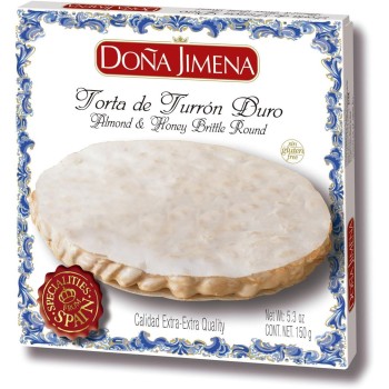 DOÑA JIMENA - Torta di Dolce alla Mandorla, Senza Glutine, Consistenza Croccante, Dolce Natalizio con Ricetta Artigianale, Qualità Extra, Formato Rotondo, Torrone tradizionale, 150 g