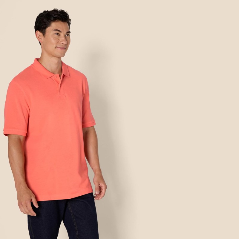 Amazon Essentials Polo in Cotone piqué vestibilità Regular (Disponibile in Taglie Extra Forti) Uomo - L Arancio Corallo