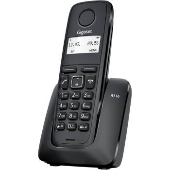 Gigaset A116 - Telefono Cordless - Durata delle batterie 12 ore di conversazione e 130 ore di standby - Fino a 50 voci, Nero [Compatibile in IT, ES]