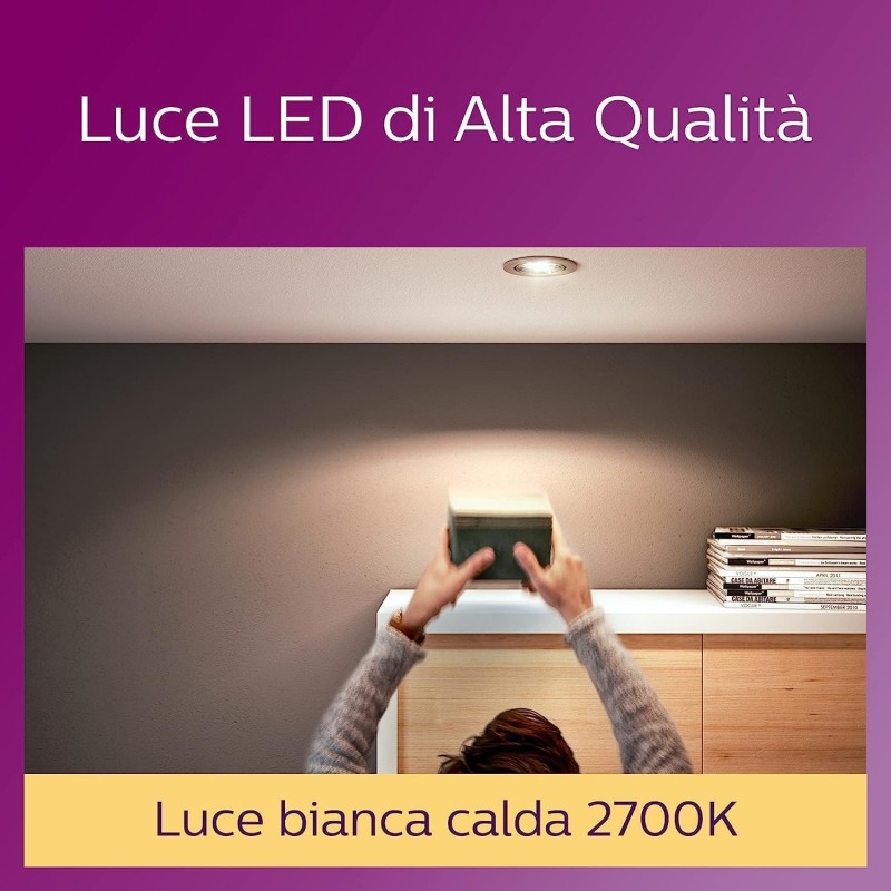 Philips LED, Faretto, 6 pz, equivalente a 50W, attacco GU10, Luce Bianca Calda - 6 Pezzi