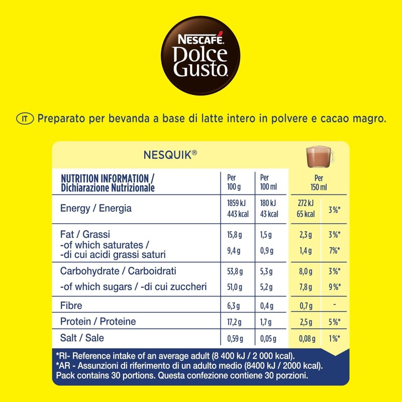 NESCAFÉ DOLCE GUSTO Nesquik Bevanda gusto Cioccolato, 3 Confezioni da 16 Capsule (48 Capsule Compatibili Nescafé Dolce Gusto) - 16 unità (Confezione da 3)
