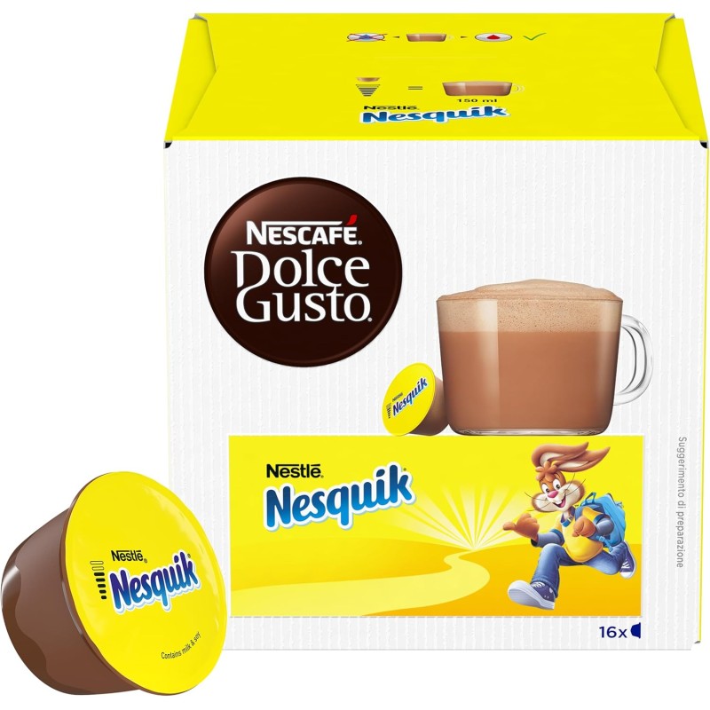 NESCAFÉ DOLCE GUSTO Nesquik Bevanda gusto Cioccolato, 3 Confezioni da 16 Capsule (48 Capsule Compatibili Nescafé Dolce Gusto) - 16 unità (Confezione da 3)