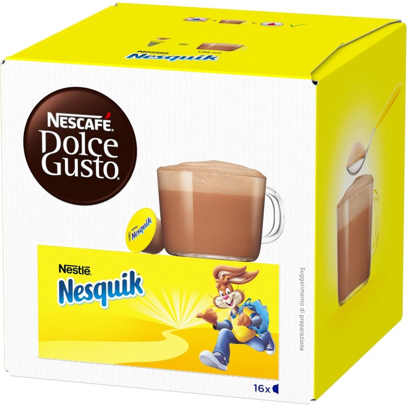 NESCAFÉ DOLCE GUSTO Nesquik Bevanda gusto Cioccolato, 3 Confezioni da 16 Capsule (48 Capsule Compatibili Nescafé Dolce Gusto) - 16 unità (Confezione da 3)