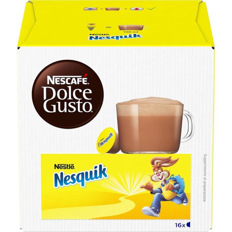 NESCAFÉ DOLCE GUSTO Nesquik Bevanda gusto Cioccolato, 3 Confezioni da 16 Capsule (48 Capsule Compatibili Nescafé Dolce Gusto) - 16 unità (Confezione da 3)