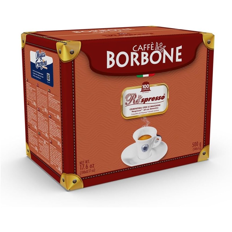 Caffè Borbone Respresso, Miscela Decaffeinata - 100 Capsule - Compatibili con le Macchine ad uso domestico Nespresso* - Miscela Decaffeinata