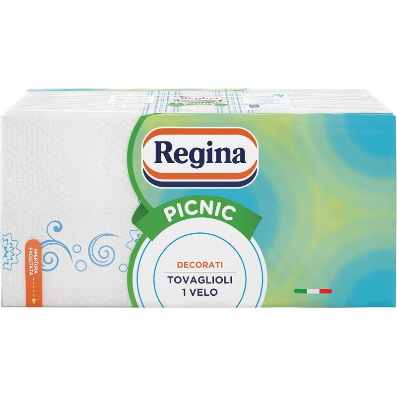 Regina Picnic - 162 Tovaglioli a 1 Velo, Pratici e Vivaci, Decorazioni Assortite, 100% Pura Cellulosa Certificata FSC® - 1 Confezione da 162