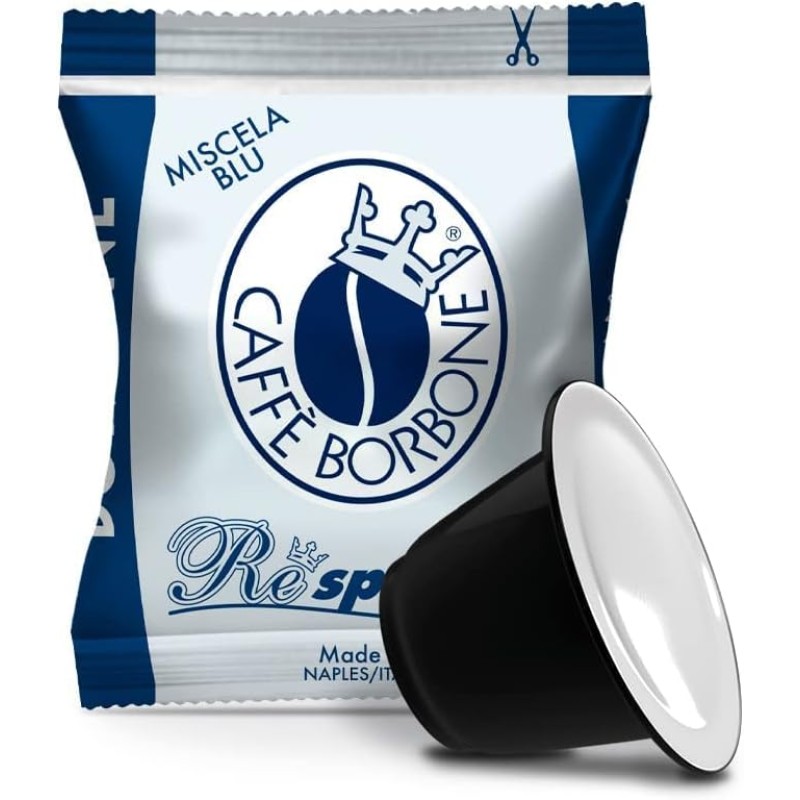 Caffè Borbone Respresso, Miscela Blu - 100 Capsule - Compatibili con le Macchine ad uso domestico Nespresso * - Miscela Blu
