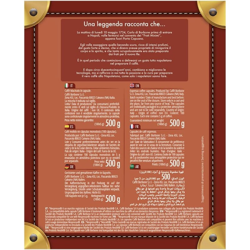 Caffè Borbone Respresso, Miscela Blu - 100 Capsule - Compatibili con le Macchine ad uso domestico Nespresso * - Miscela Blu