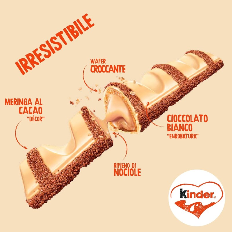 Kinder Bueno White - 6 Snack al Cioccolato Bianco e Nocciola, un Wafer Ripieno di Crema alle Nocciole Ricoperto da Cioccolato Bianco e Granella Meringata al Cacao, 3 Confezioni
